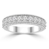 1.10 ct Ladies Round Cut Diamond Wedding Band Ring With Millgrain Edge 